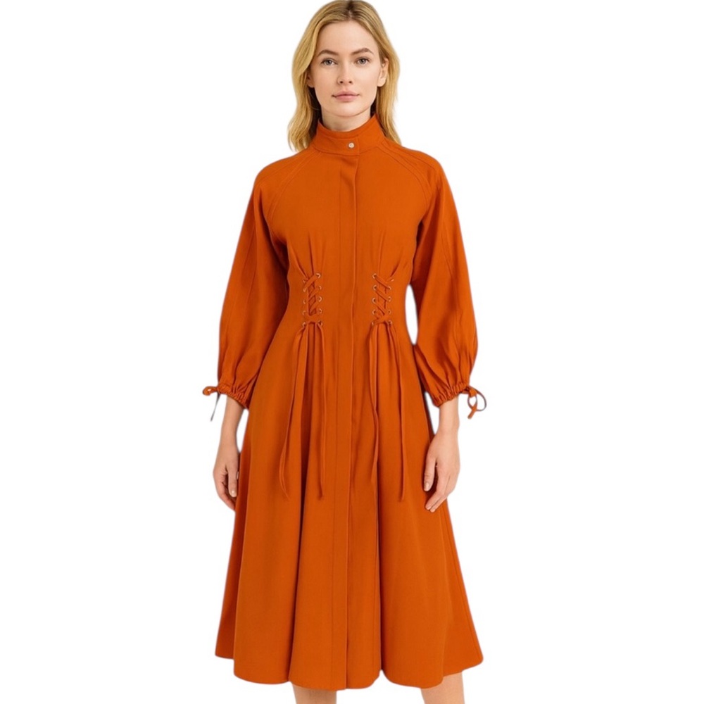 Rust Tie Accent Dress The Raetruda - Picture 2 of 12